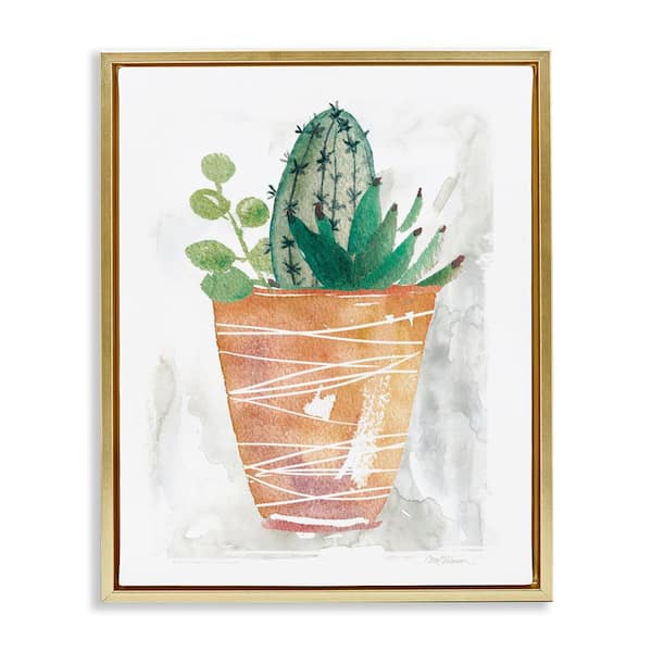 Stupell Industries Cactus and Succulent Vase by Carol Robinson Gold Floater Frame Nature Graphic Art Print 21 in. x 17 in.