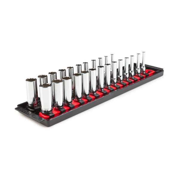 TEKTON 1/4 in. Drive 5/32 in.-9/16 in., 4 mm-15 mm Deep 12-Point Socket Set (25-Piece)
