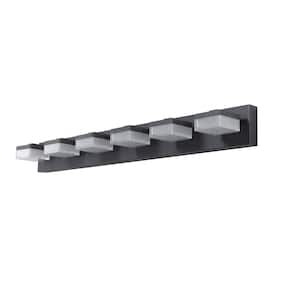 38.2 in. 6-Light Modern Black LED Vanity Light Fixture for Bathrooms and Makeup Tables