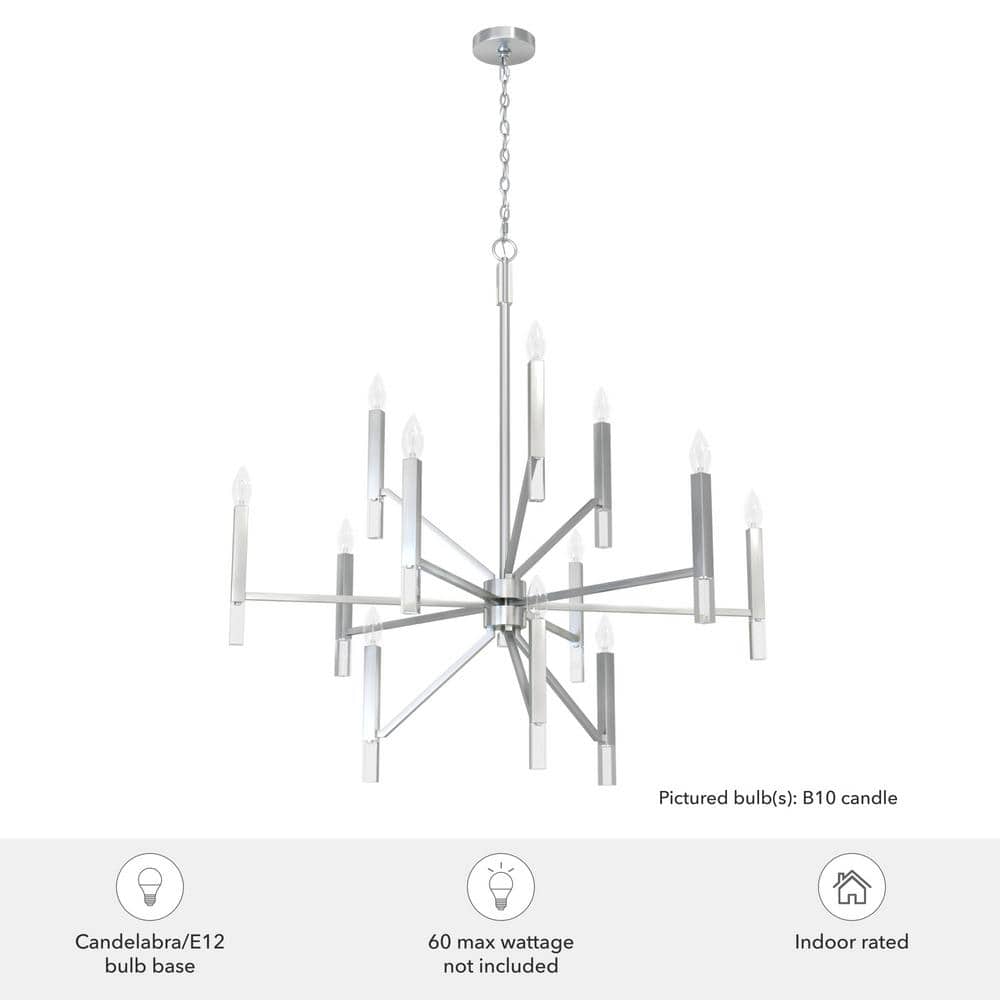 Elegant Sunjai 12-Light Nickel & Crystal 3-Tier Chandelier