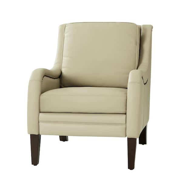 JAYDEN CREATION Gertrudis Beige 27.56 in. W Genuine Leather Upholstered Arm Chair with Nailhead Trims