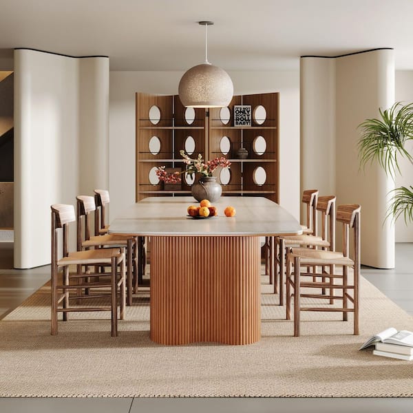 78.7 in. Sintered Stone Pedestal Dining Table for 8-10, Luxury Rectangle Table with Solid Wood Legs for Dining Room Home