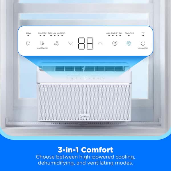 Midea 8,000 BTU U+ Smart Inverter Window Air Conditioner for Rooms up ...