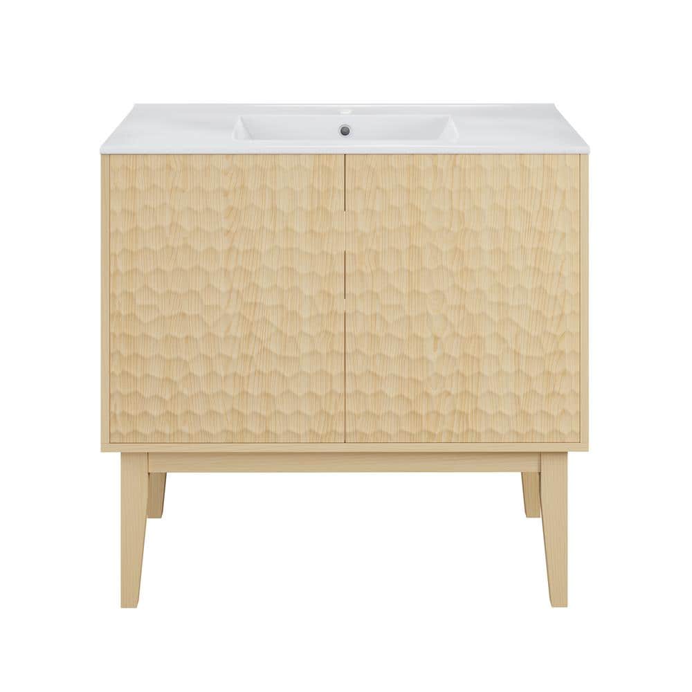 Bosse 36 in. Freestanding Bathroom Vanity in Natural Oak with White Ceramic Sink Top price history on PriceWatchPro