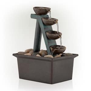 8 in. Tall Indoor/Outdoor 4-Tier Step Tabletop Fountain with Rustic Bowls