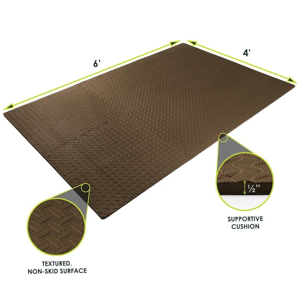 Exercise Puzzle Mat Brown 24 in. x 24 in. x 0.5 in. EVA Foam Interlocking Anti-Fatigue Tile Mat (24 sq. ft.) (6-Pack)