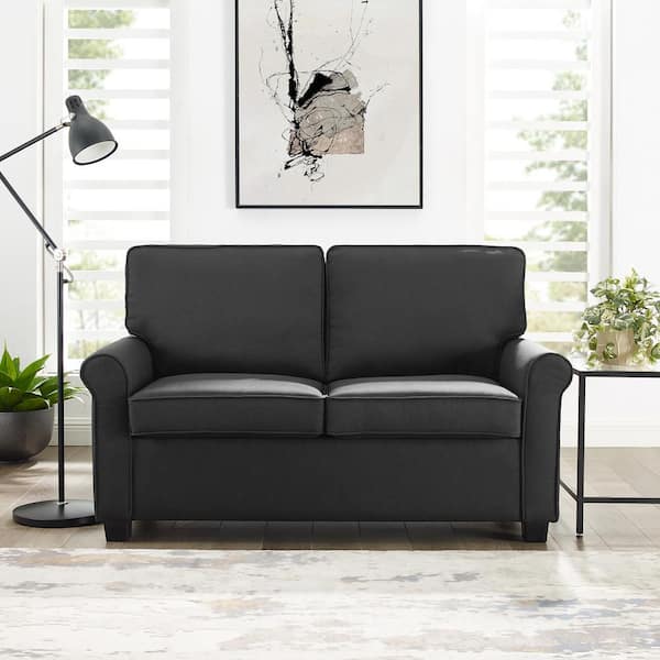 Dwell Home Inc Addison 57 in. Jet Black Solid Polyester 2-Seat Twin Sofa Bed with Memory Foam Sleeper