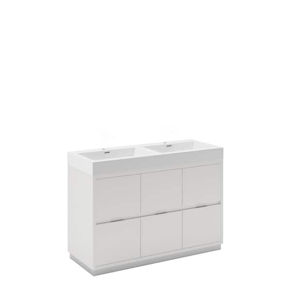 Fresca Valencia 48 in. W Bathroom Vanity in Glossy White with Double Acrylic Vanity Top in White