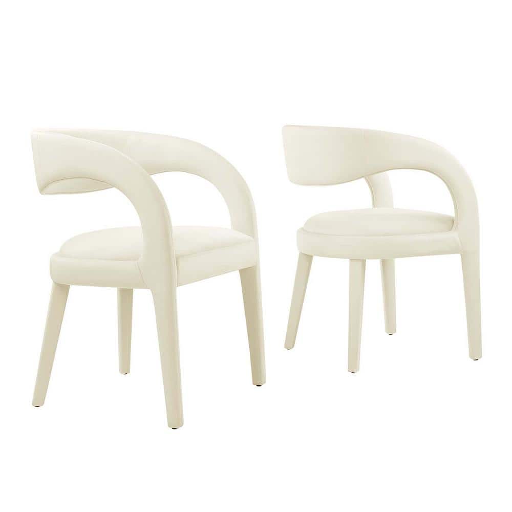 Ivory Velvet Upholstered Dining Chairs with Curved Backrest, Set of Two