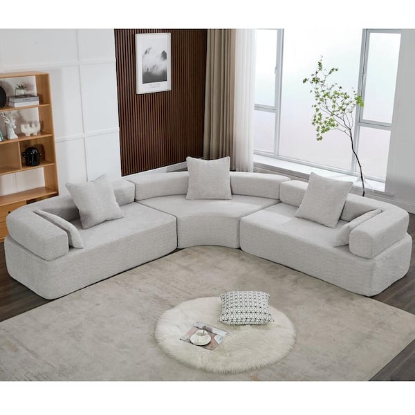 Magic Home 111 in. U-Shaped 3-Piece Sofa Oversized Modular Free combination Sectional Boucle Fabric Sofa in Gray