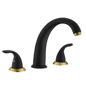 Traditional 2-Handle Tub Deck Mount Roman Tub Faucet with Corrosion Resistant in. Black & Gold