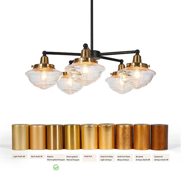 Zevni 22.5 in. 5-Light Brass-Plated Round Chandelier, Seeded Glass