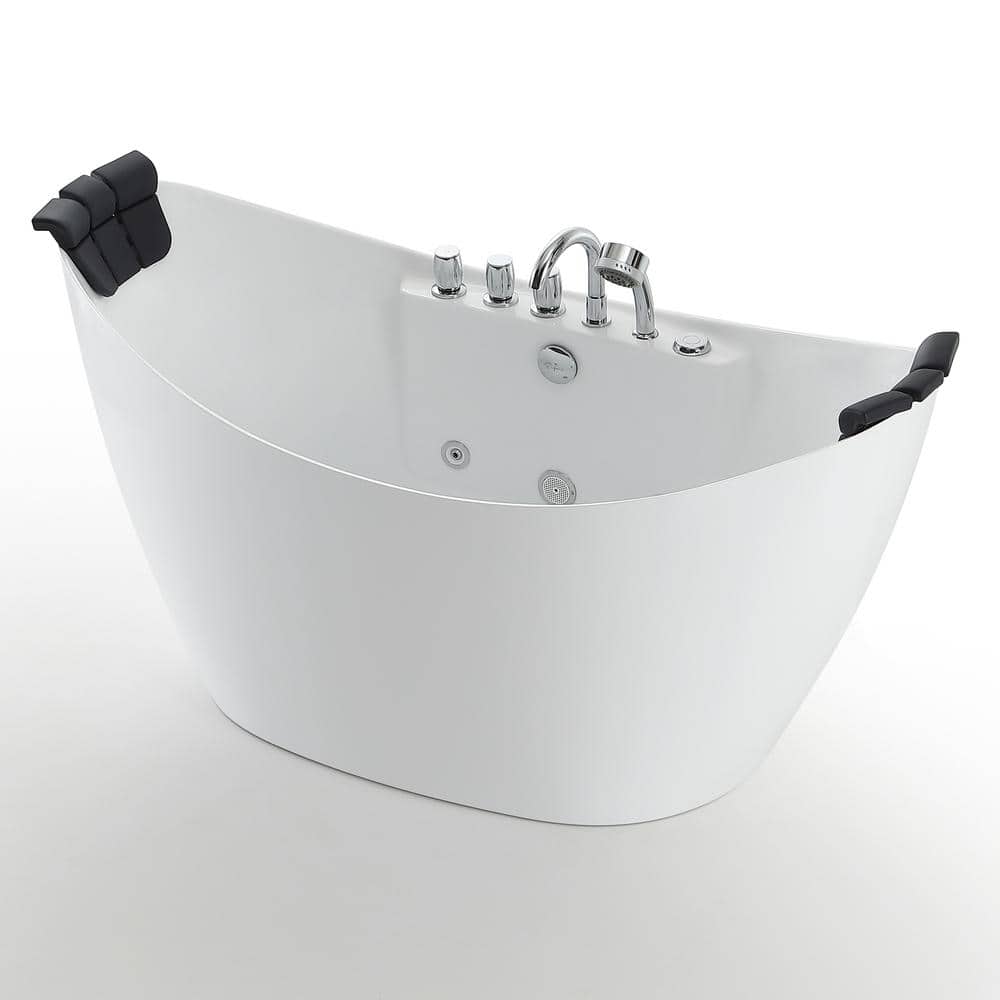 Empava 67 In Center Drain Acrylic Freestanding Flatbottom Whirlpool Bathtub In White With