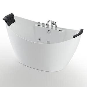 Luxury 67 in. Center Drain Acrylic Freestanding Flatbottom Whirlpool Bathtub in White with Faucet
