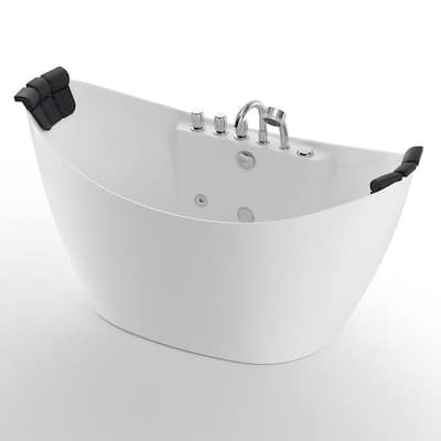 Empava Japanese Style 59 In. Acrylic Flatbottom Non-Whirlpool Oval Deep ...