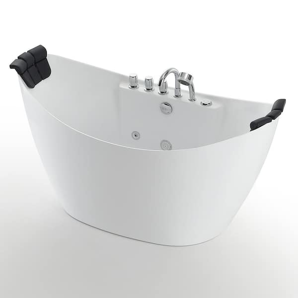 Empava Luxury 67 in. Center Drain Acrylic Freestanding Flatbottom Whirlpool Bathtub in White with Faucet