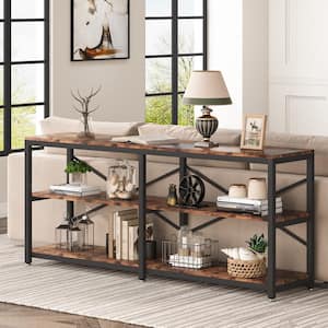 Turrella 70.9 in. Brown Rectangle Wood Console Table Extra Long, Sofa Table Behind Couch Table with Storage Shelves