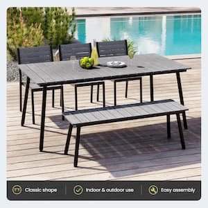 Gray Aluminum Outdoor Wood-Like Dining Table