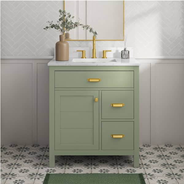 Stanhope 31 in. Single Sink Freestanding Moss Green Bath Vanity with Crystal White Engineered Stone Top (Assembled)