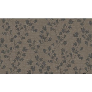 Fusion Collection Floral Trail Motif Matte Brown/Black Finish Non-pasted Vinyl on Non-woven Wallpaper Roll