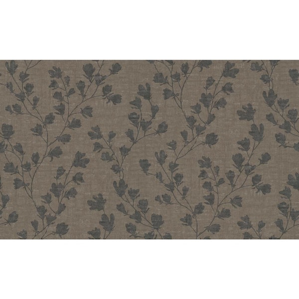 Unbranded Fusion Collection Floral Trail Motif Matte Brown Black Finish Non-Pasted Vinyl Non-Woven Wallpaper Sample