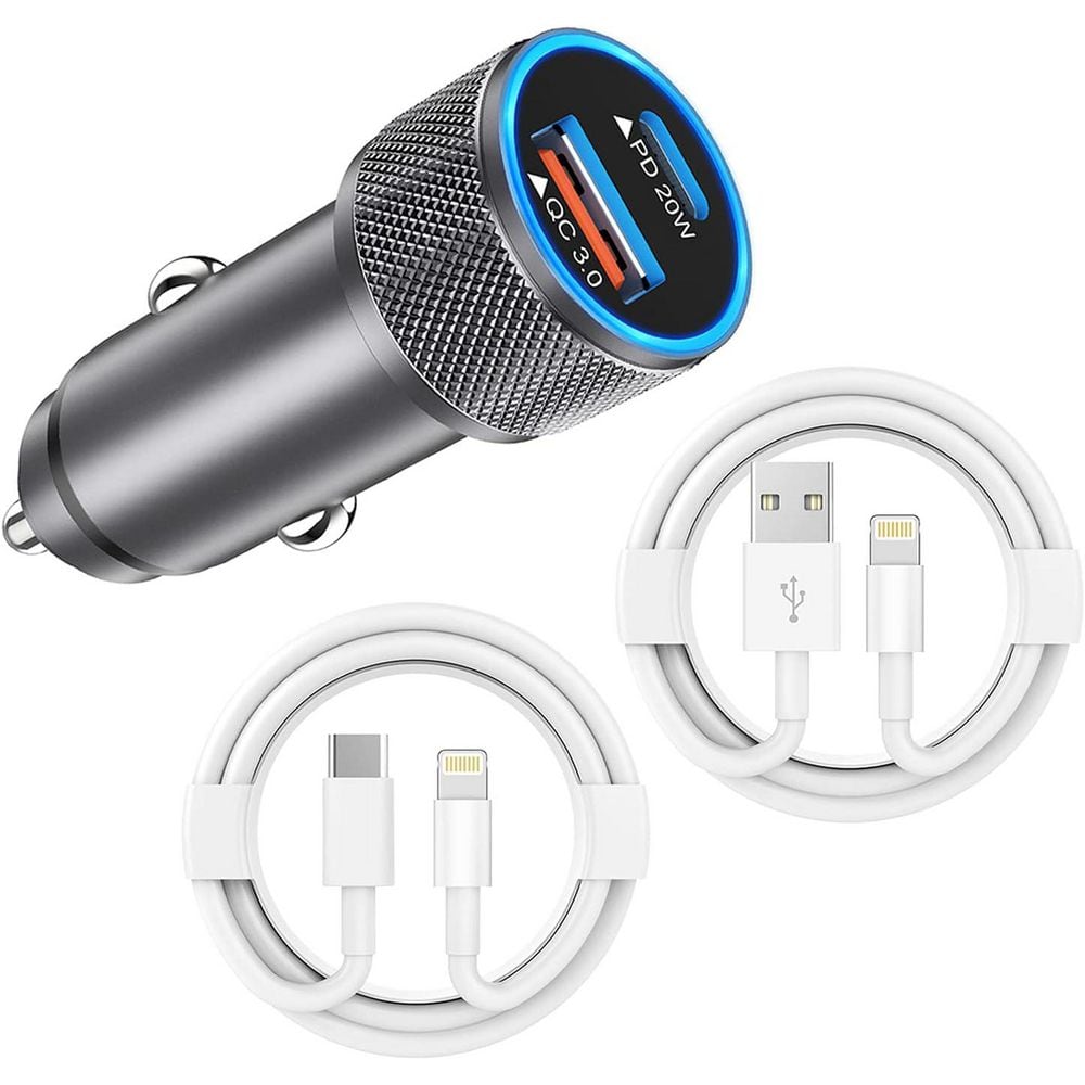 Dual Port Fast Car Charger with 2 Lightning Cables 38W PD&QC 3.0 Compatible with iPhone 14/13/12 Pro and More price history on PriceWatchPro