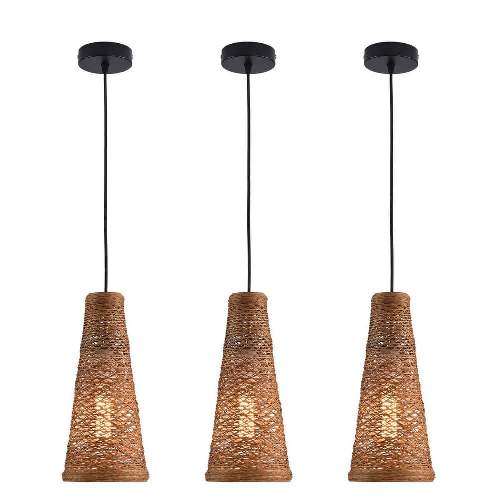 3-Piece 5.9 in. 1-Light Modern Brown Island Mini Pendant Light Adjustable Height with Hand Woven Rattan Shade price history on PriceWatchPro