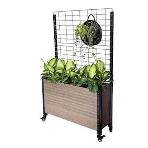 12 in. D x 57 in. H x 36 in. W Brown and Black Composite Mobile Deep Trough Planter Box Raised Garden Bed and Trellis