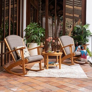 Auburn Upholstered 3-Piece Teak Rocker Patio Conversation Set