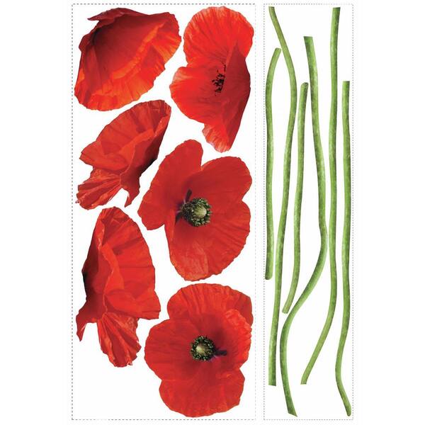 Roommates Poppies At Play L Stick Giant Wall Decals Rmk1729gm The Home Depot - Poppy Flower Wall Decals