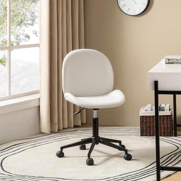 JAYDEN CREATION Flora Beige Modern Armless Mid-Back Polyster Office Chair with Adjustable Height
