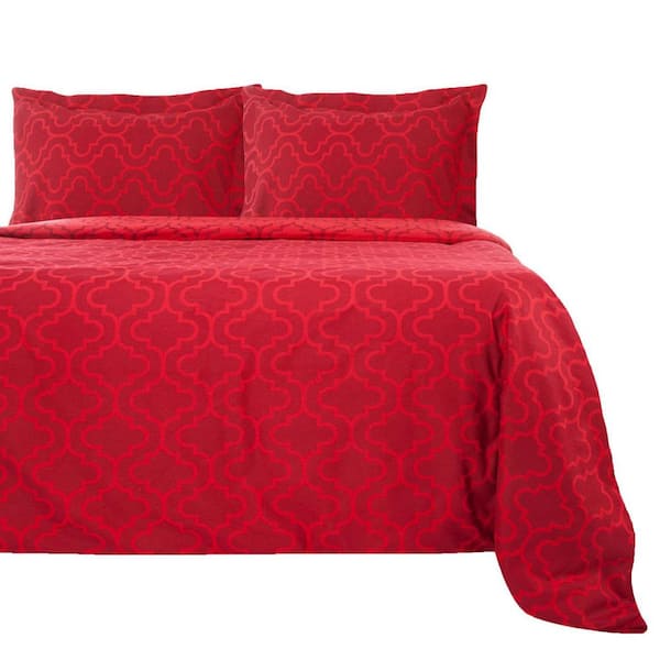HomeRoots Burgundy Damask King Cotton Duvet Cover Set