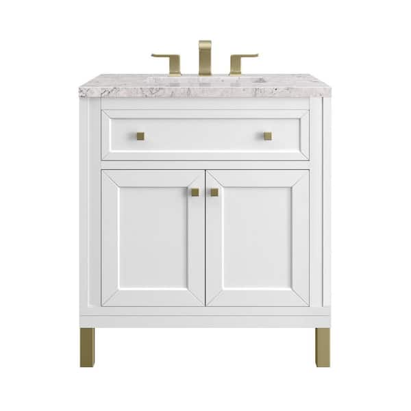 James Martin Vanities Chicago 30.0 in. W x 23.5 in. D x 34 in. H Bathroom Vanity in Glossy White with Eternal Jasmine Pearl Quartz Top