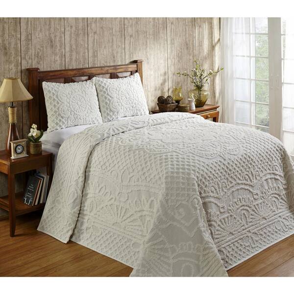 Better Trends Trevor Collection 3-Piece Ivory Full/Double 100% Cotton Tufted Chenille Medallion Design Bedspread Set