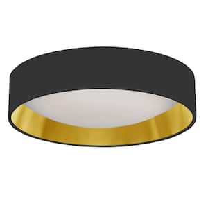 CFLD 15 in. 100-Watt Modern Black Integrated LED Flush Mount with Black Fabric Shade