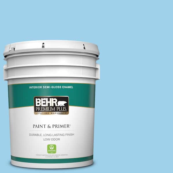 BEHR PREMIUM PLUS 5 gal. #P500-3 Spa Blue Semi-Gloss Enamel Low Odor Interior Paint & Primer