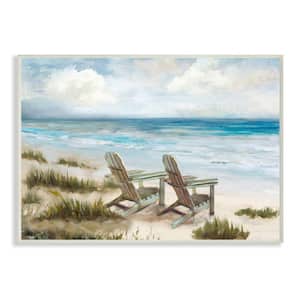 "Chairs at Shore Line Nautical Landscape Painting" by Carson Lyons Unframed Nature Wood Wall Art Print 10 in. x 15 in.