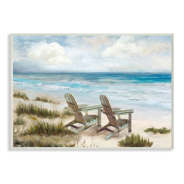 Stupell Industries "Chairs at Shore Line Nautical Landscape Painting" by Carson Lyons Unframed Nature Wood Wall Art Print 10 in. x 15 in.