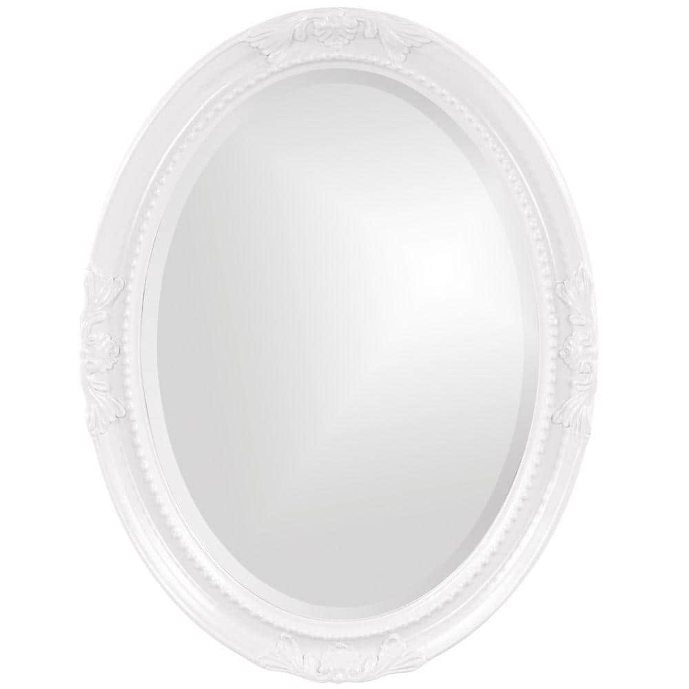 Glossy White Beaded Wood Oval Mirror 33"x25"