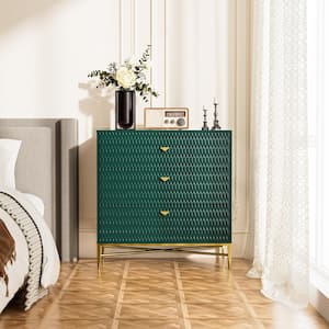 Green 3-Drawer Wood Nightstand with Square Support Legs