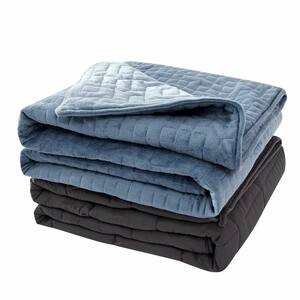 20 lbs. Microfiber Weighted Blanket with Plush Duvet Cover in Blue