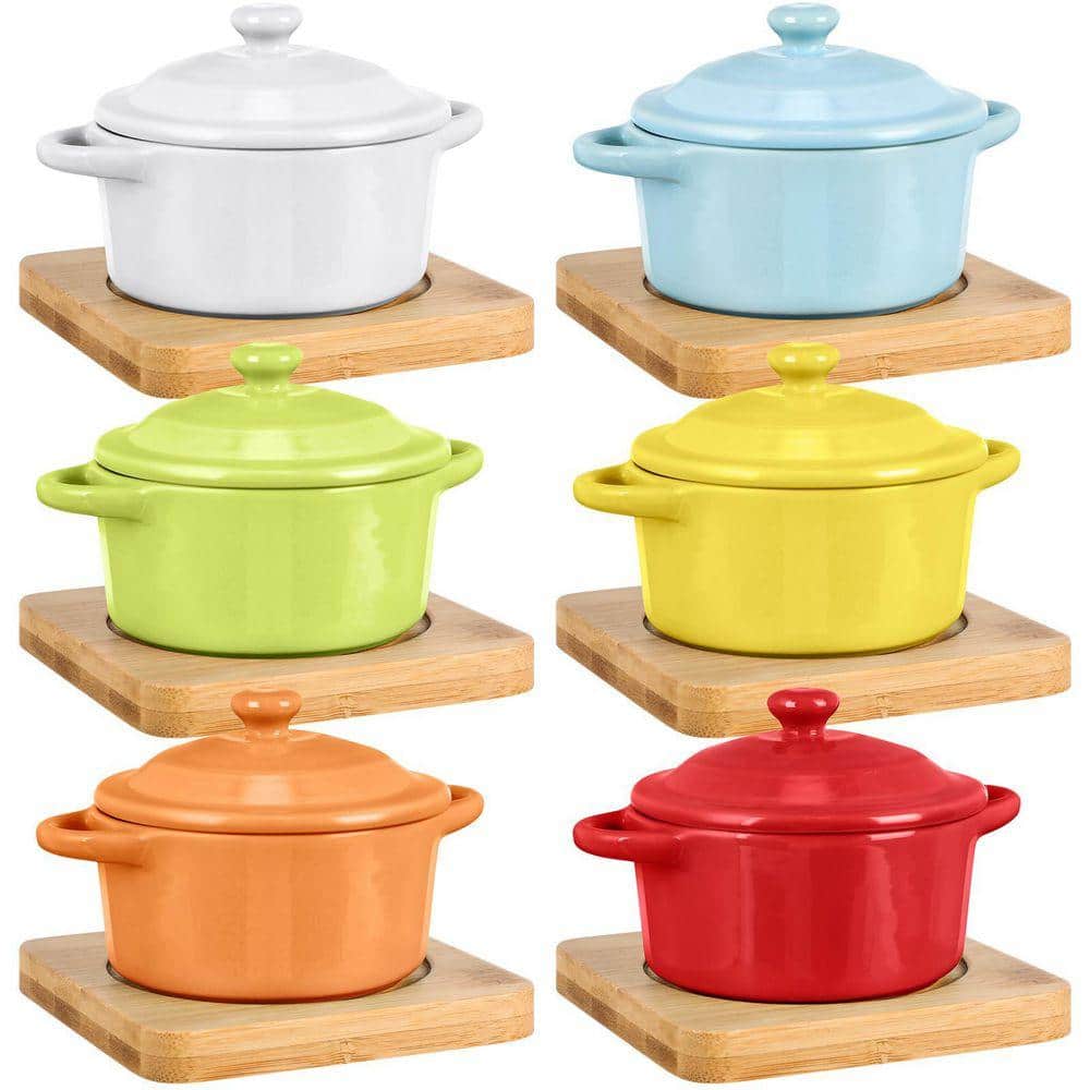 JFVKAF 6-Piece Round Ceramic Mini Cocotte Set with Lid and Wooden