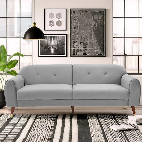 Seafuloy 75.5 in. Light Gray Velvet Wood Leg Loveseat Sofa
