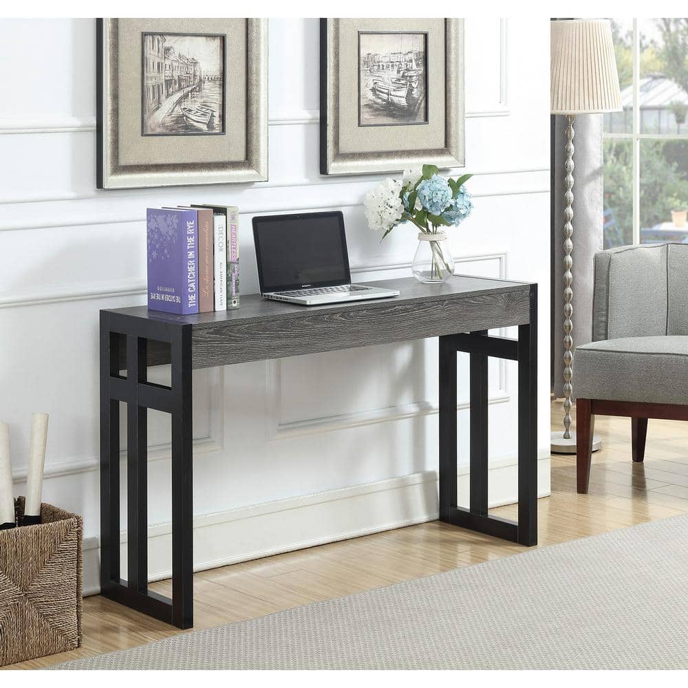 Weathered Gray & Black Solid Wood Console Table with Storage