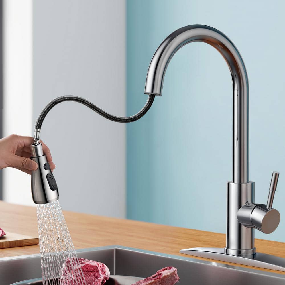 Chrome Stainless Steel Pull-Down Kitchen Faucet with Sprayer