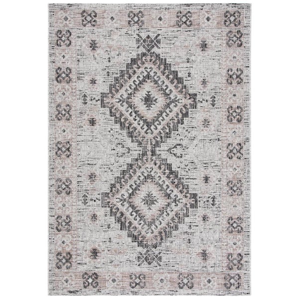 SAFAVIEH Courtyard Light Gray/Light Beige 5 ft. x 8 ft. Border Aztec Medallion Indoor/Outdoor Patio  Area Rug