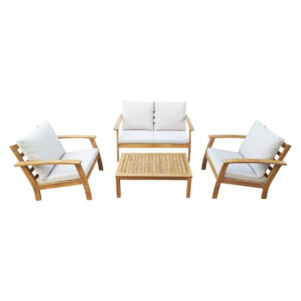 Unbranded Truwood FSC Wood 4-Piece Patio Set with Beige Cushions