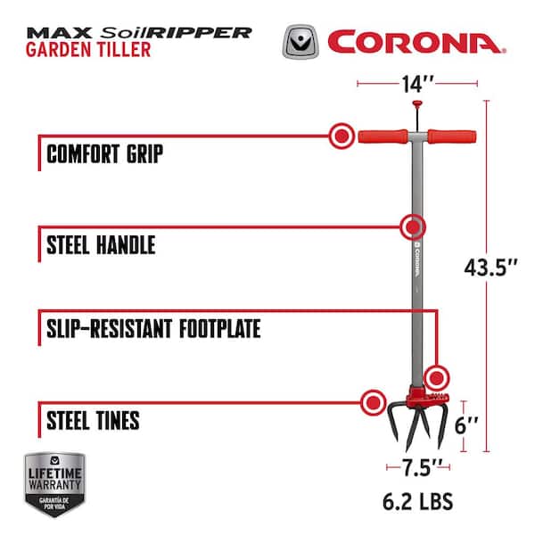 MAX SoilRIPPER 6 in. Steel Tines with Red Comfort Grip Soil Ripper