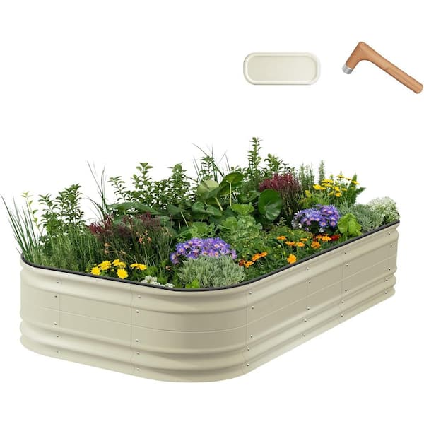vego garden Garden 17 in. Tall, 8 ft. x 2 ft. 10-In-1 Pearl White Novel Metal Raised Gardening Bed Kits Modular Planter