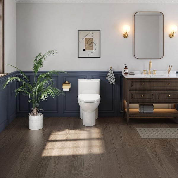 1-Piece 1.1/1.6 GPF Dual Flush Compact Elongated WaterSense Toilet in White Soft Close Seat Included